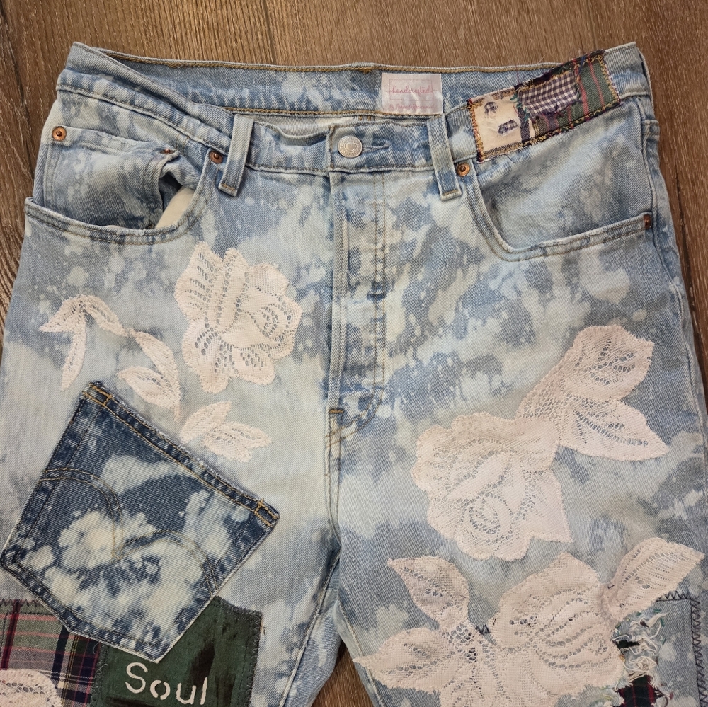 Levi 501 Button Fly Upcycled Patchwork Denim Jean… - image 15